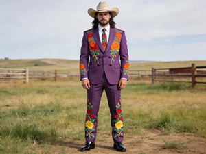 Conjunto de Traje Bordado Floral Occidental Verde para Hombre, Estilo Vaquero, Blazer y Pantalones - Product Image 5