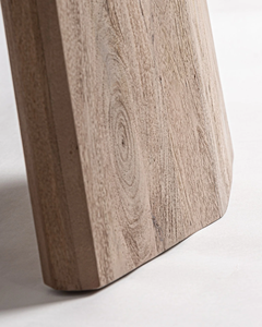 Table de salle à manger nordique moderne pour la maison, style bistrot asiatique, en bois de manguier massif, plateau rond épais, finition brun naturel, base sur piétement de forme angulaire - Product Image 3