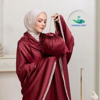 Mukena Pliable Premium pour Femmes, Ensemble de Vêtements de Prière Islamiques à Motif Uni avec Pochette