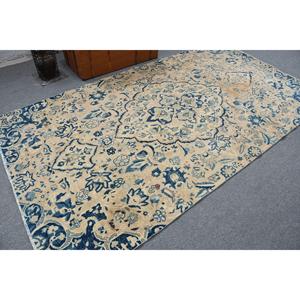 พรมวินเทจ 5.3x9.7 ฟุต สีน้ำเงินขาว ลายอิคัต ทำจากขนสัตว์ ผลิตในตุรกี - Product Image 2