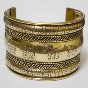 Luxury Gold Plated Copper Cuff Bangle For Women Traditional Elephant Motif Embossed Design Solid <b>Metal</b> <b>Bracelet</b> Handmade - Product Image 1