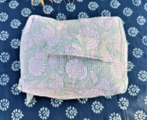 Sacs de toilette légers en coton naturel écologiques faits à la main, pochette cosmétique à fermeture éclair, impression à la main, trousses de voyage, maquillage pour femmes - Product Image 2