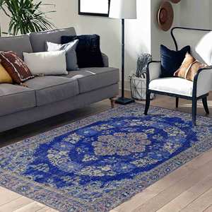 Tapis bleu médaillon : Tapis antidérapant de style antique, tapis imprimé, tapis fin non tissé - Product Image 1