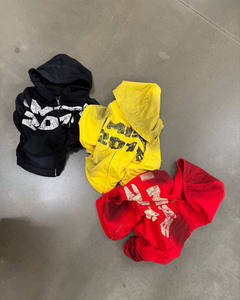 Sudadera con capucha Vintage con hombros caídos lavados con ácido para hombre, ropa de calle con cremallera de algodón 100%, estampado de pantalla bordado, estilo de invierno multicolor - Product Image 6