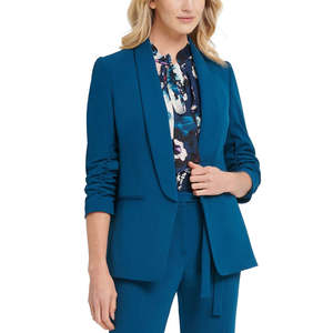 Blazer da donna DKNY a tre quarti con maniche arricciate, blu, taglia 4 Petite, in maglia ricamata, stampa, lunghezza corta - Product Image 1
