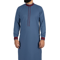 Thobe bleu ardoise pour homme avec col contrasté, Jubba saoudienne, vêtements islamiques, robe arabe à manches longues pour homme, robe Kandura