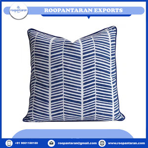 Best Selling Exquisite Hand Block Printed 100% Cotton Cushion Cover Pillow Floral Woven Pattern with Piping Throw Cushions - Product Image 6