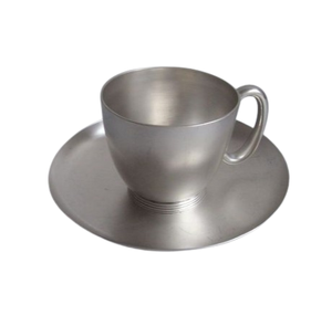 Tasse à café en acier finition argentée faite à la main, ensemble de tasses à thé individuelles, service à thé à domicile, hôtel, avec soucoupe - Product Image 4