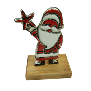 Adorno de mesa contemporáneo, Papá Noel de metal con base de madera, decoración estética moderna para habitación - Product Image 1