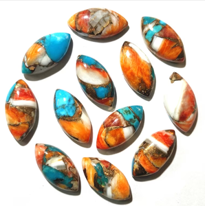 Cabochon naturel en forme de marquise turquoise et cuivre à dos plat pour la fabrication de bijoux, fournisseur en gros de bracelets - Product Image 1