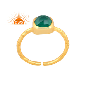 Best Selling Sterling Silver 18K Gold Plated Natural <b>Green</b> Onyx Gemstone Stackable Ring Custom Jewelry Manufacturer - Product Image 1