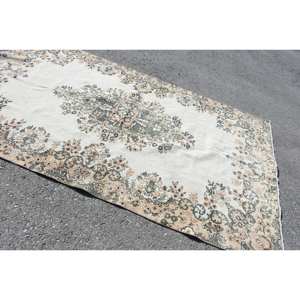 พรมขนสัตว์สีเบจ5.6 x 9.2ft สีเขียวคลาสสิกดีไซน์ห้องนั่งเล่นพรมด้านข้างทรงสี่เหลี่ยมผืนผ้าเย็บปะติดปะต่อกันพรมยางแบบตุรกี - Product Image 2