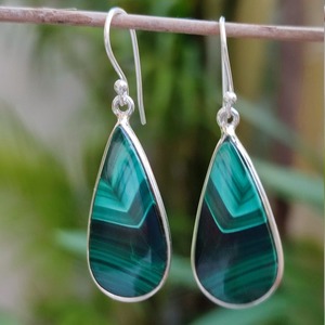 Pendientes colgantes, pendientes de regalo de compromiso, pendientes de malaquita para mujer, pendientes de plata de ley sólida 925 para regalo de boda, joyería - Product Image 2