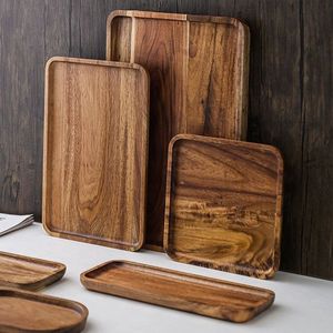 Assiettes 6 pouces Lot de 4 assiettes en bois d'acacia Plateau rond Plateau de service facile à nettoyer pour les aliments Dessert Assiette à salade - Product Image 5