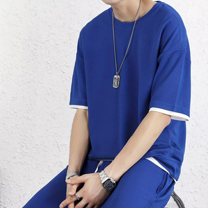 Conjunto Deportivo Informal de Verano para Hombre, Camiseta Holgada de Punto Waffle y Pantalones Cortos con Cordón, Transpirable, Estilo Urbano - Product Image 2