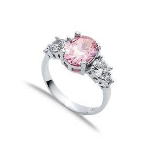 Round CZ Oval Pink <b>Quartz</b> Stone Cluster <b>Ring</b> Wholesale Turkish Handmade 925 Sterling Silver Jewelry for Lady - Product Image 1