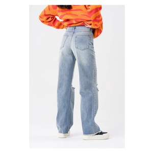 Women's Casual Cotton Baggy <b>Denim</b> <b>Trousers</b> Dresses Breathable Straight Style High Waist Eco-Friendly Cute Belt Decoration - Product Image 2