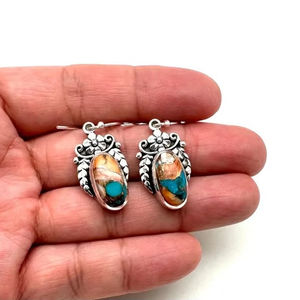 Turquoise pierres précieuses boucles d'oreilles bijoux pour femmes argent Boho Style bijoux 925 en argent Sterling tendance boucles d'oreilles faites à la main cadeau pour - Product Image 1