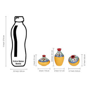 Terre cuite Warli peint à la main Miniature jaune Pots grand ensemble 3 pour le jardinage Japandi Design Style arrosage Pot de fleur fonction - Product Image 5