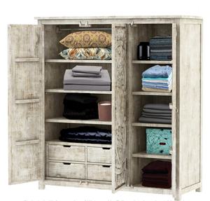 Armario de 3 puertas de madera de teca maciza moderno hecho a mano, estantes de Mandala tallados encalados, cajones, apartamento, dormitorio, uso en Hotel - Product Image 3