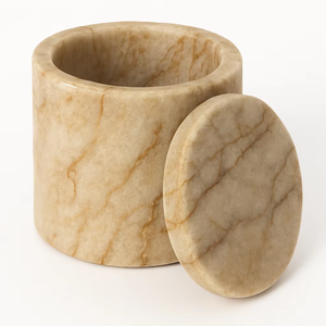 Pots de stockage en résine de vente chaude avec couvercles Nouvelle arrivée Pot de stockage à effet de marbre avec couvercle-Beige à vendre - Product Image 1