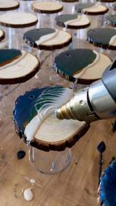 ถาดรองแก้วไม้อีพ็อกซี่เรซินดีไซน์ไม่เหมือนใครน่ารักสำหรับเครื่องดื่มชากาแฟถ้วยชาทรงกลมไม้ปรับแต่งได้ - Product Image 6