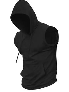 Men's Summer Solid - Color <b>Black</b> Hooded Drawstring <b>Vest</b> with a Simple and Casual Style Plus Size Tank top Solid <b>Black</b> Tank top - Product Image 2