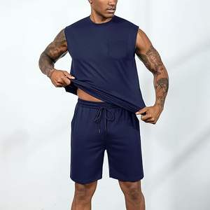 Nouveau été hommes décontracté respirant 2 pièces Shorts ensembles manches courtes T-Shirt Shorts survêtement ensemble vêtements pour hommes 2 pièces ensembles - Product Image 2