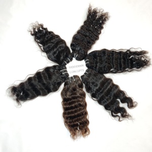 Vente en gros 100% naturel Remy jeune indien Extensions de cheveux humains vague profonde lâche avec cuticule alignée Style droit - Product Image 3