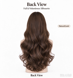 Perruque 100% cheveux humains ondulés, longue, brun foncé, pour femmes, aspect naturel, perruque tendance - Product Image 4