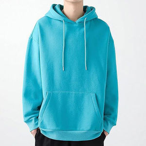เสื้อฮู้ดดี้ผ้าฝ้ายหนาน้ำหนักมากสำหรับผู้ชาย ทรงโอเวอร์ไซส์ สีน้ำเงินล้วน แบบสวมหัว ไหล่ตก ยูนิเซ็กส์ สตรีทแวร์ ขายส่ง - Product Image 6