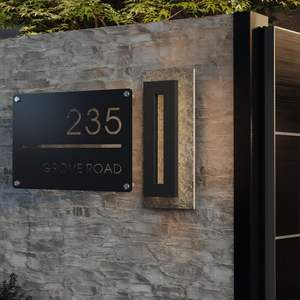 Mat Noir & Or <span class=keywords><strong>Miroir</strong></span> Numéro Adresse Signe Numéro de Maison et Nom <span class=keywords><strong>Plaque</strong></span> Murale Coupe Acrylique Numéro de Maison Signe - Product Image 2