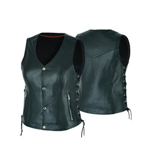 2026 Hot Sale Winter <b>Women</b> Genuine Leather Biker <b>Waistcoat</b> Motorcycle Side Lace Vest Zipper Pocket Eco-Friendly Waterproof - Product Image 5