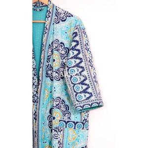 Kimono en coton matelassé Kantha fait main, style bohème, coloré, longue robe tricotée indienne pour femme, été-printemps - Product Image 3