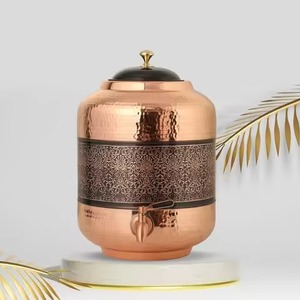 Antique brown finish copper <b>water</b> <b>dispenser</b> with intricate band engraving traditional Kalash pot shape - Product Image 5