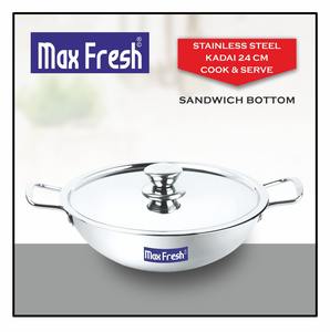 Maxfresh Batterie de cuisine Kadai au design moderne de qualité supérieure avec couvercle en acier durable et poignée en métal pour la cuisine à domicile - Product Image 2