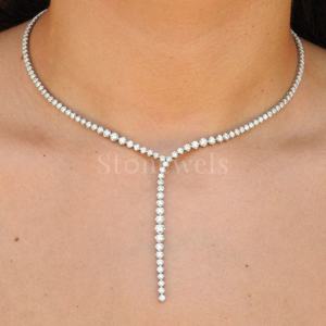 Graceful Glamour 925 Sterling <b>Silver</b> Graduated Floating Diamond <b>Tennis</b> <b>Necklace</b> Elegant Indian Design - Product Image 4