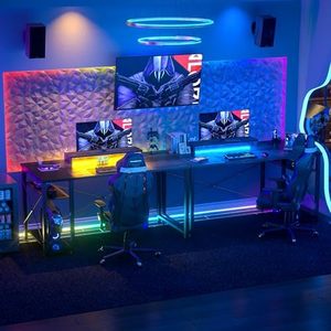 Table de jeu 75 "en gros d'usine avec support de moniteur, grande table PC avec lumières LED, bureau à domicile, gris - Product Image 3