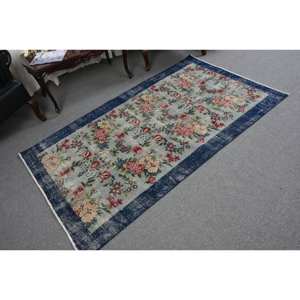 พรมขนสัตว์สีเบจสีน้ำเงินคลาสสิกขนาด3.7x6.5ฟุตงานเย็บปะสไตล์ตุรกีสำหรับห้องนั่งเล่นหรือห้องนอนพร้อมแผ่นยางรองหลัง - Product Image 2