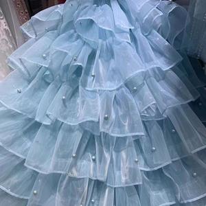 Polyester Organza Robe Perlée Robe De Mariage <span class=keywords><strong>Voile</strong></span> Robe Ourlet <span class=keywords><strong>Décolleté</strong></span> Vêtements Conception Tissu - Product Image 1