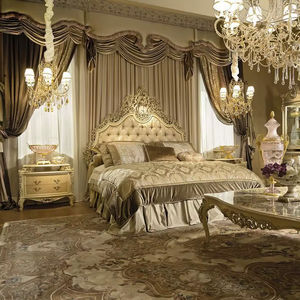 Juego de dormitorio de madera maciza de 5 piezas de caoba de lujo de mediados de siglo moderno tamaño King, 2 mesitas de noche, diseño adornado tallado a mano duradero - Product Image 1