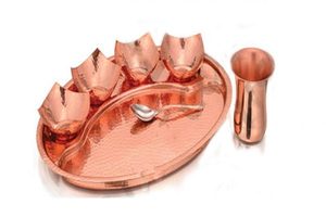 Dîner international king en cuivre, ensemble de 5 pièces, 1 assiette, 1 verre, 1 cuillère, 2 bols à curi, résistance à la Corrosion Architectural/ornementale - Product Image 4