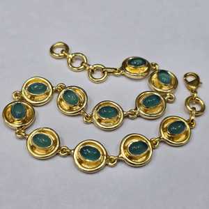 Argent Sterling 925 Excellente Qualité Plaqué Or Bracelet Designer Tendance Fait Main Calcédoine Bleue Pierre Précieuse - Product Image 2