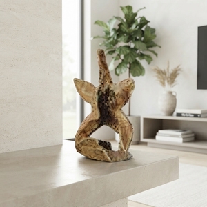 Estatua de estrella de mar de madera hecha a mano, escultura rústica de teca tallada, figura de estrella de mar, pieza de arte decorativa para mesa. - Product Image 4