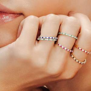 La última colección de lujo de 100% hechos a mano auténticos diamantes reales y anillos apilados de banda fina de oro amarillo sólido de 18 quilates, moda única - Product Image 2