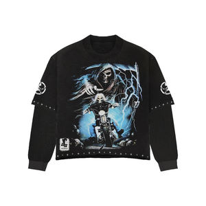 Nouveau design, logo personnalisé, streetwear tendance, sweat-shirt pour homme en taille plus, délavé au soleil, délavé, épaules tombantes, uni, lavage à l'acide - Product Image 6