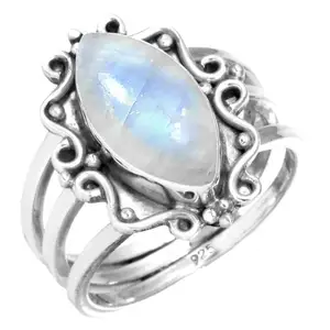 Cincin batu bulan perak murni 925 untuk grosir batu kristal cincin batu bulan alami perhiasan untuk penyembuhan