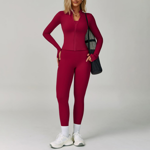 Conjunto de Yoga para Mujer, Personalizado, de Alta Calidad, Sin Costuras, Color Sólido, 3 Piezas, Sin Mangas, Cintura Elástica, Ropa Deportiva para Gimnasio - Product Image 5