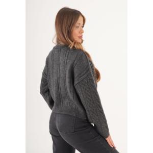 Pull en maille torsadée anthracite pour femme LUSTRIN, tricot doux et chaud pour l'hiver, vente en gros - Product Image 5