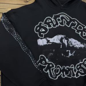 Sudadera con capucha de invierno Boxy de lujo para hombre, logotipo personalizado, 100%, algodón de rizo francés, bolsillo de canguro pesado, ropa de calle informal con diamantes de imitación - Product Image 2